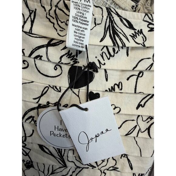 Japna Square Neck Puff Sleeve Midi Dress Black Cream Floral Women's M - Picture 12 of 15